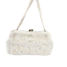 Vintage 1950s Japan Ivory Beaded Floral Evening Bag