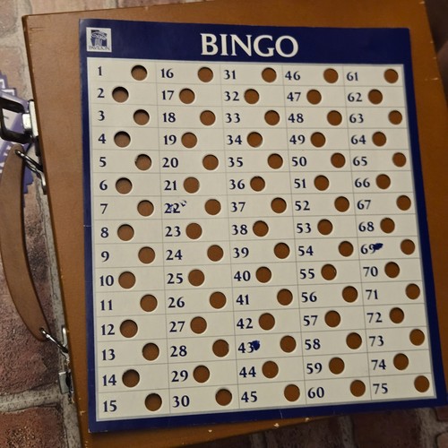 Pavilion Bingo Game Set Metal Cage Wooden Balls Double-Sided Cards Chips Boxed - Picture 7 of 16