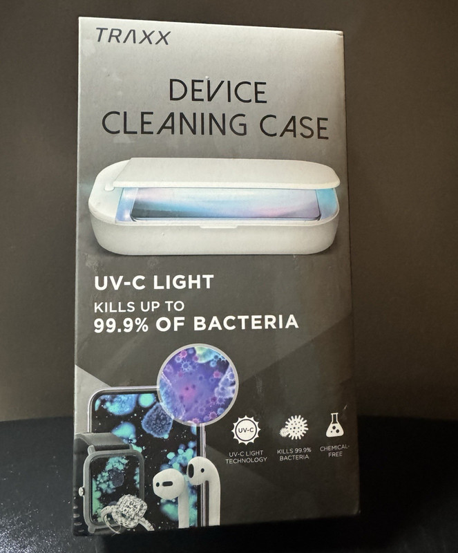 TRAXX UV-C Sanitizer Device Cleaning Case, USB Powered 5V, White, Universal