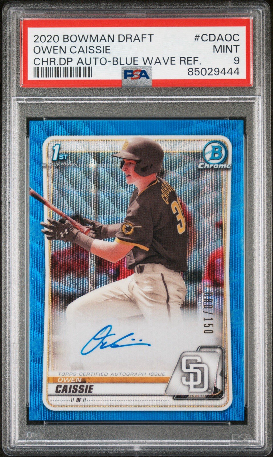 2020 Bowman Draft Baseball Owen Caissie Blue Refractor Auto /150 PSA 9