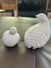 🐦Vintage Paire de Figurines Oiseau Caille Blanche Céramique Décor Homco 5” & 3” Joli !