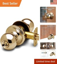 Durable Polished Brass Entry Knob with Lock  Key   Ideal for Homes   1 Pack