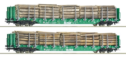 ROCO 660319 ON RAIL set 2  carri Rnoos verdi a carrelli con legname,  ep. VI | Condition: Nuovo