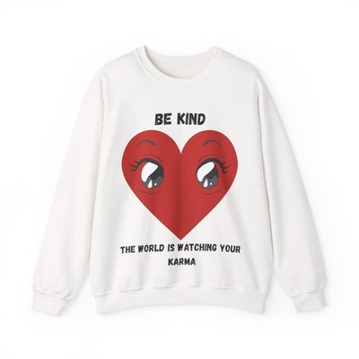 Be Kind Crewneck Sweatshirt Red Heart Eye Design Positive Message Pullover S-3XL