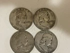 Lot of 4- 1952 Franklin Half Dollar Coins, 90% Silver
