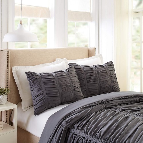 Emily Texture (Dark Gray) 2-Piece Comforter Set, Ruched All Seasons Bedding, ... - Picture 4 of 9