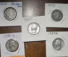 Lot Of 5 Barber Washington Quarters 1909 1914D 1938S 1939D 1964 Silver Coins