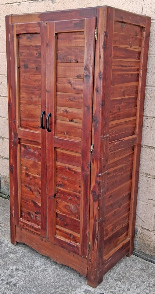 Antique Old Country Farmhouse SOLID Cedar Wooden Wardrobe Closet Armoire Cabinet - Image 3 of 4