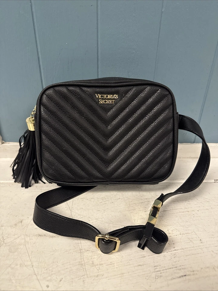 Victoria's Secret Faux Leather Tassel Black Gold Quilted Fanny Pack Bag Belts - Image 2 of 4