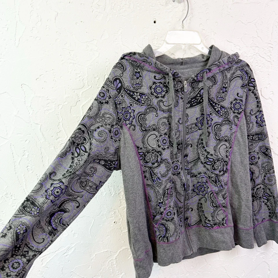 Sudadera con Capucha Gris y Púrpura Paisley Cremallera Completa Talla XL Foto 4 de 4