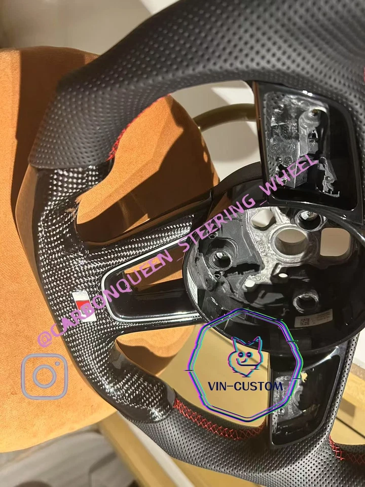 Volante FIBRA DE CARBONO REAL PARA AUDI A3A4/RS3RS5 17-21 AÑOS CON CUERO BK Foto 4 de 4