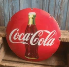 Vintage Coca Cola Coke Bottle Porcelain Soda Pop Advertising Dome Button Sign