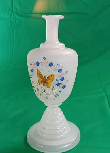 "Florero vintage de vidrio esmerilado - base de pedestal, floral pintado a mano, 8,25"" de alto" - Imagen 5 de 11