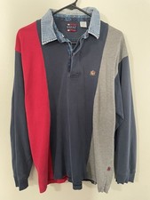 VTG 90s BUGLE BOY Color Block Longsleeve Polo Shirt Size Medium distressed
