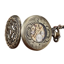 Hollow Mechanical Hand-Winding Pocket Watch Roman Numeral Skeleton Dial Display