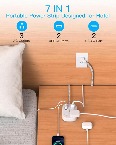 Cruise Essentials 2025,One Beat Travel Power Strip with USB C,Flat Plug Extensio - Picture 2 of 12