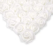 IPOPU 100 Pcs Artificial Rose Flower Heads Real Looking White 100pcs 