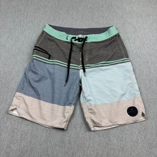 Rip Curl Shorts Mens 32 Gray Green Striped Mirage Surf Board Swim Trunks Beach