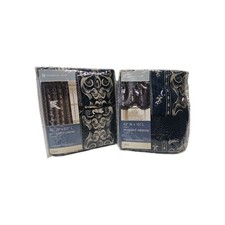 Monroe Collection jacquard window valance and panel set 2 in Navy Blue.