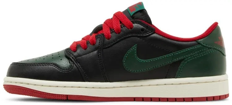 Mujer Air Jordan 1 Retro Bajo OG - Negro/Verde Garganta - Rojo Universitario (Talla 7.5) Foto 4 de 4