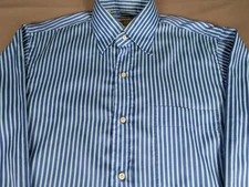 Paul Stuart Shirt Mens Medium Blue Vertical Stripe Dress Casual Made In Poland 