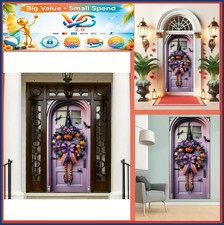 Halloween Door Cover Banner 71x35 Inch Witch Hat Pumpkin Spider Web Bat Design