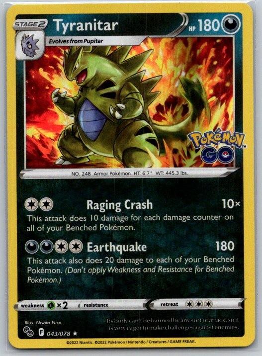 Tyranitar 043/078 Holo Rare Pokemon GO Pokemon Near Mint