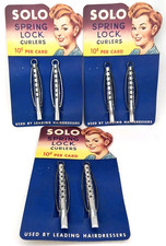 Antique 1940s Advertising Solo Spring Lock Curlers Set Of 6 With Display Cards
