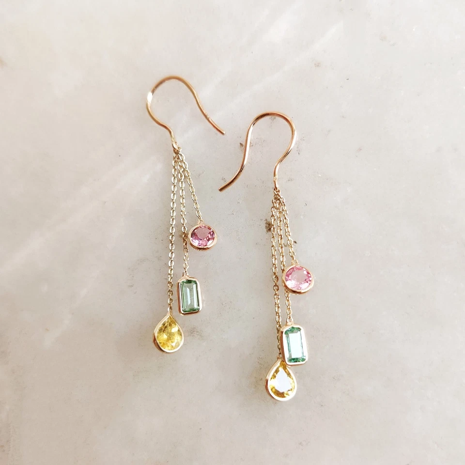 1.62ct Natural Tourmaline Earrings 14K Gold Dangle Minimalist October Birthstone - Image 3 of 4