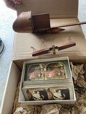 ANTIQUE WOODEN SLIDE STEREOSCOPE VIEWER READER ANTIQUE/VTG W/ 50 SLIDES