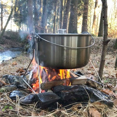 Origin Outdoors Hordentopf   Großer 10 Liter Edelstahl Kochtopf mit Standbeinen