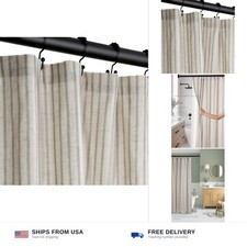 Farmhouse Striped Shower Curtain - Extra Long 72x84 Inches, Linen Blend Fabri...