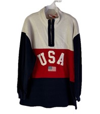 Vintage 90s American Flag USA Color Block Fleece Quarter Zip Sweatshirt Jacket L