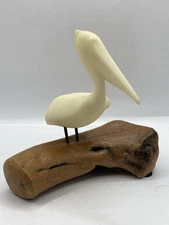 VTG 1986 ~John Perry White Pelican On Wood Signed & Dated Sculpture Beach House