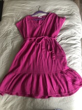 GAP Fuschia Pink 100% Cotton Muslim Midi Dress XL Tie Waist V-Neck 
