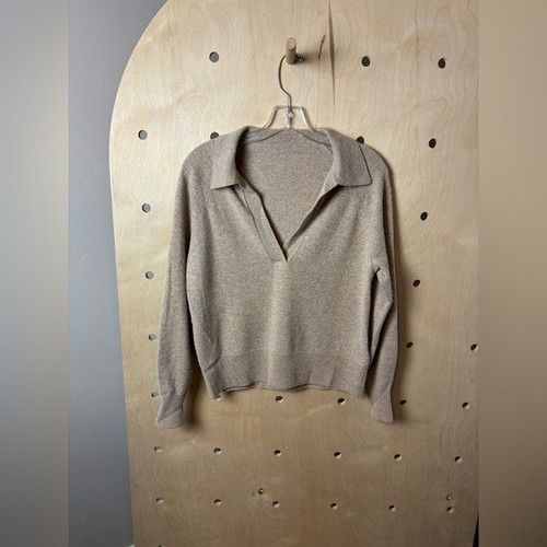J.CREW 100% Kaschmir Kragen V-Ausschnitt Polo Pullover HEATHER STONE AZ241 S?