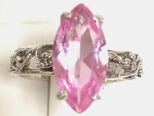 Pink Lab Sapphire Size 5 Ring 925 Sterling Silver 3ct Marquise USA Made
