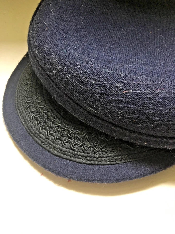 Sombrero de fieltro azul oscuro acrílico nailon lana Youngan vintage años 70 diseño cuerda negra talla L Foto 4 de 4