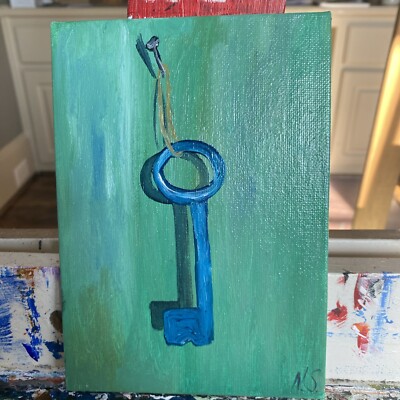 Key,Oil Painting on canvas original 5/7 Small,gift, ,small,miniature