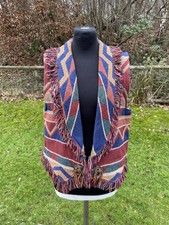 Vintage Bmw Designs Texas Cotton Tapestry Fringed Gilet Waistcoat Size S Native