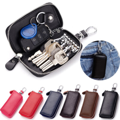 Leather Wallet Key Holder Case Keychain Pouch Zip Pouch with Card Slot
