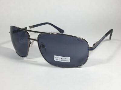 Tommy Hilfiger ''Phillip'' MM OM224 Rectangular Sunglasses Gunmetal Blue Gray Lens
