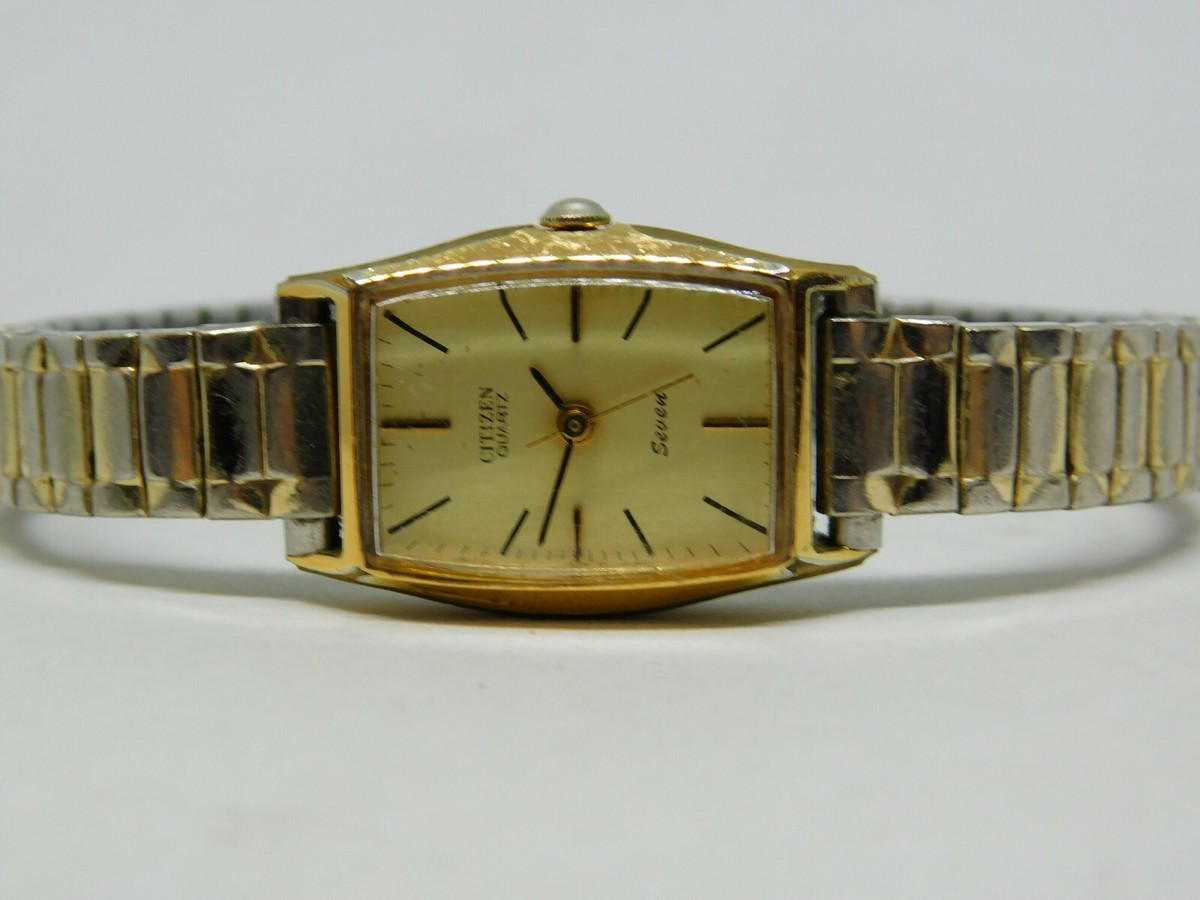 Vintage Citizen Seven Watch Women Gold Tone 2030-041674 Stretch