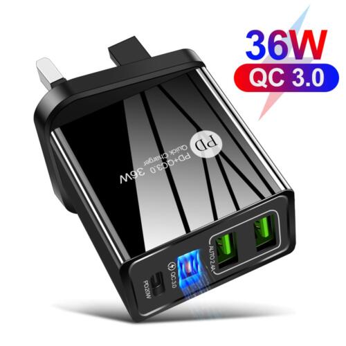 New 4-Port 36W QC 3.0 USB Fast Quick Charge PD USB-C Hub Charger Adapter Plug b - Picture 2 of 7