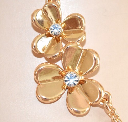 Collana donna lunga catena oro ciondoli fiori argento rosa dorato strass U525 - Foto 4 di 4