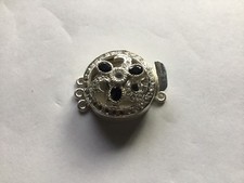 Silver plated brass ,box-tab Clasp for Jewelry w/dark blue sapphire & clear CZ