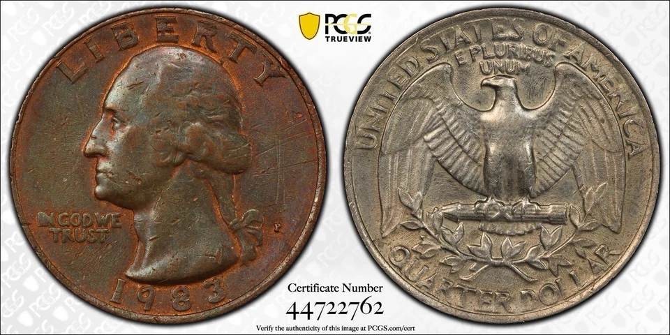 1983-P Washington Quarter Error Missing Obverse Clad Layer PCGS Genuine AU Coin - Image 3 of 4