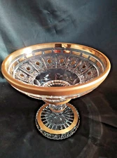 Czech bohemia crystalite cut glass bowl 16cm decorated gold