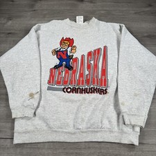 Vintage 90s Nebraska Cornhuskers Crewneck Sweatshirt Gray Thrashed READ