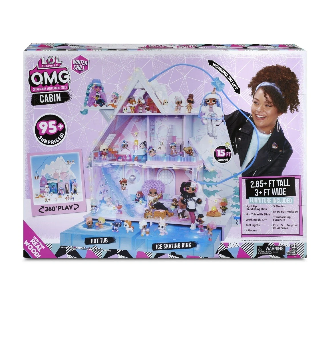 L.O.L. Surprise OMG Winter Chill Cabin Wooden Doll House with 95